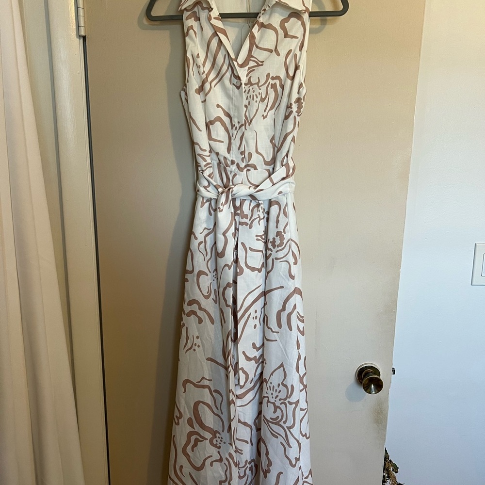 Chic White and Brown Patterned Maxi Dress